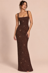 Sequin Maxi Dress Brown