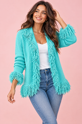 Turquoise Fringe Trim Cardigan