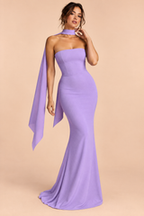 Purple Strapless Bandeau Fishtail Maxi Dress