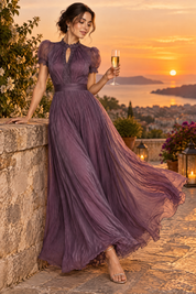 Robe longue violette à volants | Deuxième photo lifestyle | Lounelle Paris