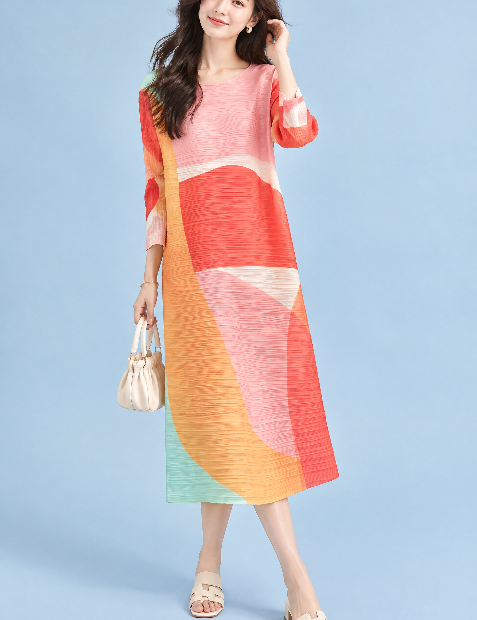 Robe midi trapèze plissée jaune | Vue de face | Lounelle Paris