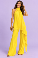 Flowy Yellow Trouser Set with Sleeveless Top