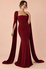 Red Bodycon Square-Neck Maxi Dress