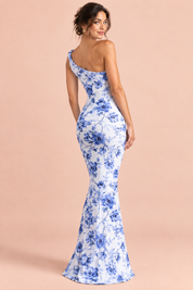 Robe longue asymétrique torsadée bleue | Vue de dos | Lounelle Paris
