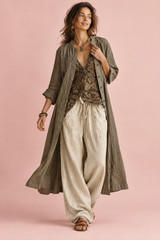 Olive Flowy Striped Matching Set