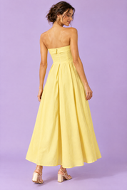 Robe midi évasée bustier — jaune | Vue de dos | Lounelle Paris