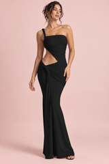 Black Asymmetric Maxi Dress With Wrap Skirt