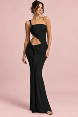 Asymmetric Black Cut-Out Dress