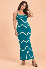 Robe longue rayée dos nu bleu canard | Porté sur une autre silhouette | Lounelle Paris
