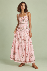 Pink Floral Tiered Maxi Dress