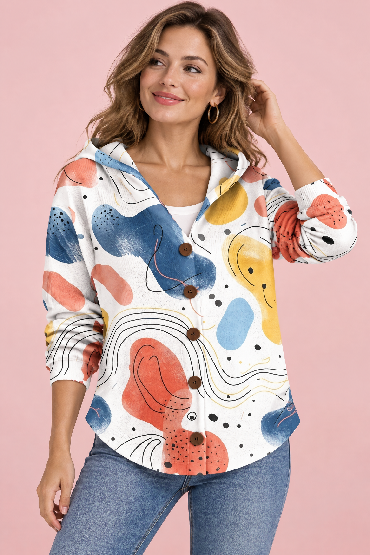 Gilet à capuche blanc à fleurs | Vue de face | Lounelle Paris