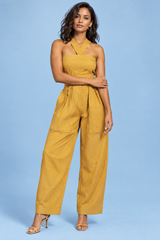 Halter Neck Wide Leg Jumpsuit Sunflower Yellow