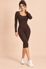 Brown Scoop-Neck Corset Jumpsuit