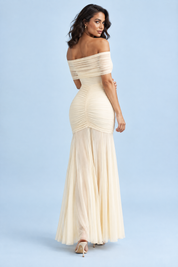 Robe longue crème froncée à épaules dénudées | Vue de dos | Lounelle Paris