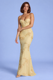 Robe longue jaune à broderies florales | Porté sur une autre silhouette | Lounelle Paris
