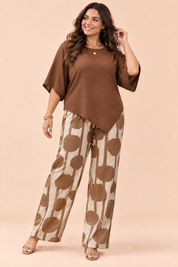 Ensemble pantalon marron à pois | Porté sur une autre silhouette | Lounelle Paris