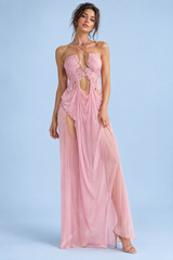 Pink Asymmetric Cut-Out Maxi Dress
