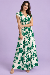 Green Floral Smocked Maxi Dress