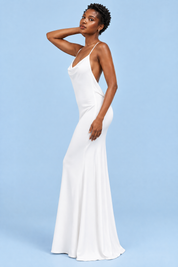 Robe longue blanche dos nu à col bénitier | Vue de dos | Lounelle Paris