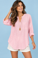 Striped V-Neck Top in Pink