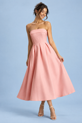 Pink Bandeau Skater Midi Dress