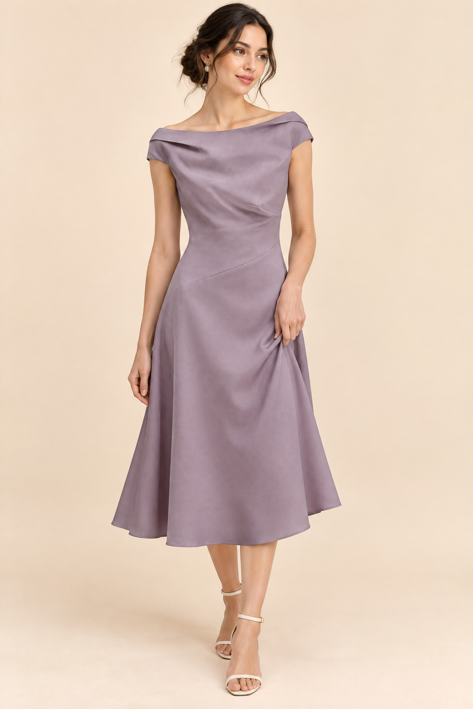 Robe trapèze violet jacinthe midi | Vue de face | Lounelle Paris