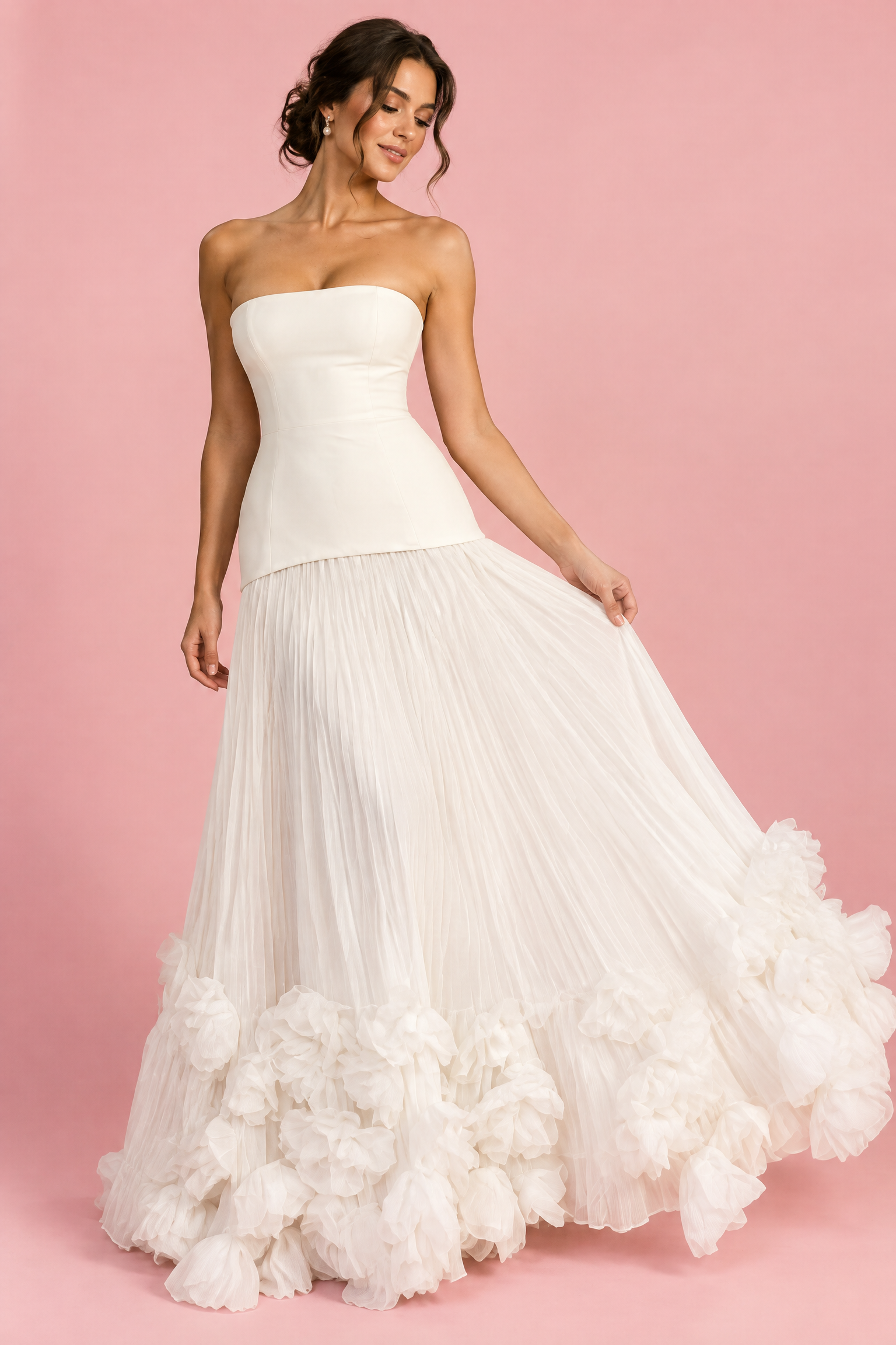 Robe longue bustier plissée blanche | Vue de face | Lounelle Paris