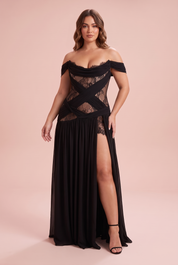 Robe noire à découpes et col bénitier | Porté sur une autre silhouette | Lounelle Paris