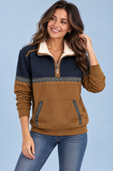 Color Block Half-Zip Brown Sweater