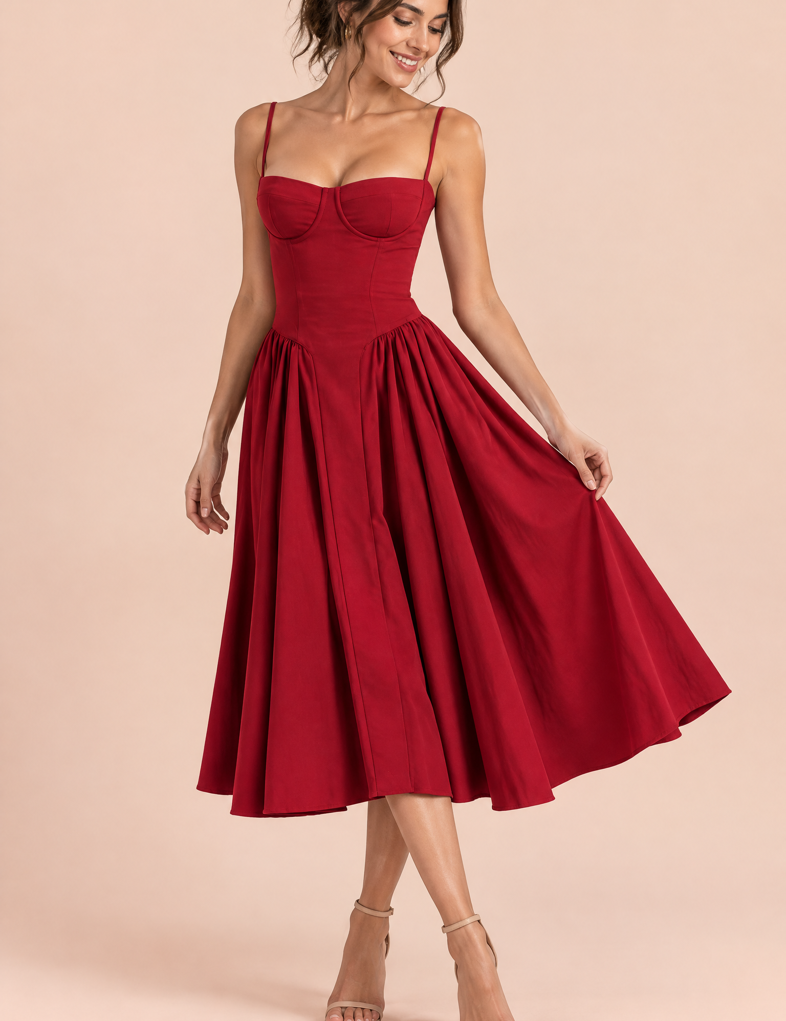Robe bustier midi rouge | Vue de face | Lounelle Paris