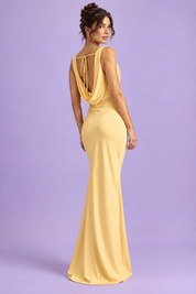 Robe longue asymétrique torsadée jaune | Vue de dos | Lounelle Paris