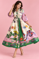 Purple A-Line Balloon-Sleeve Dress
