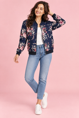Navy Floral Fitted Bomber Jacket