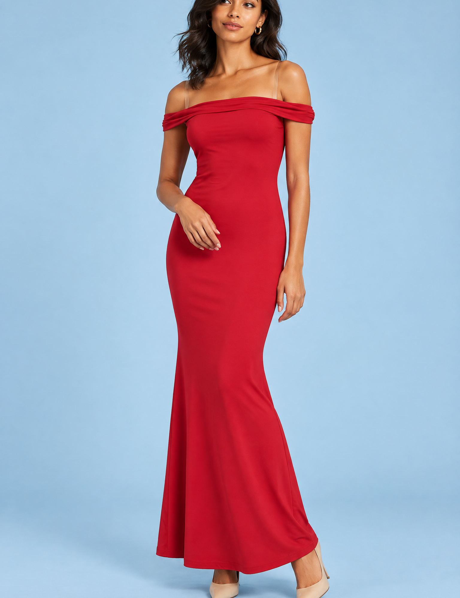 Robe longue rouge asymétrique à détail torsadé | Vue de face | Lounelle Paris