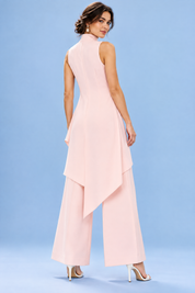 Ensemble pantalon rose fluide avec top sans manches à col montant | Vue de dos | Lounelle Paris