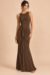 Brown Draped Cut-Out Dress