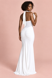 Robe longue froncée tour de cou blanche | Vue de dos | Lounelle Paris
