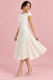 Robe trapèze blanc crème midi | Vue de dos | Lounelle Paris