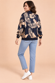 Veste bomber fleurie ajustée bleu mer | Vue de dos | Lounelle Paris
