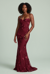 Burgundy Floral Embroidered Maxi Dress