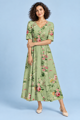 Green V-Neck Maxi Dress