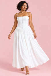 Robe longue blanche à corset | Vue en mouvement | Lounelle Paris