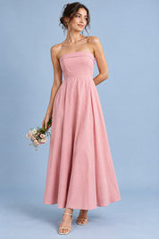 Robe midi évasée bustier — rose clair | Vue de face | Lounelle Paris