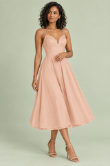 Beige Strappy Volume-Hem Midi Dress