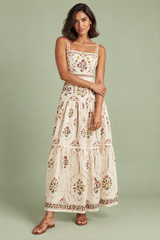 Cream Floral Tiered Maxi Dress