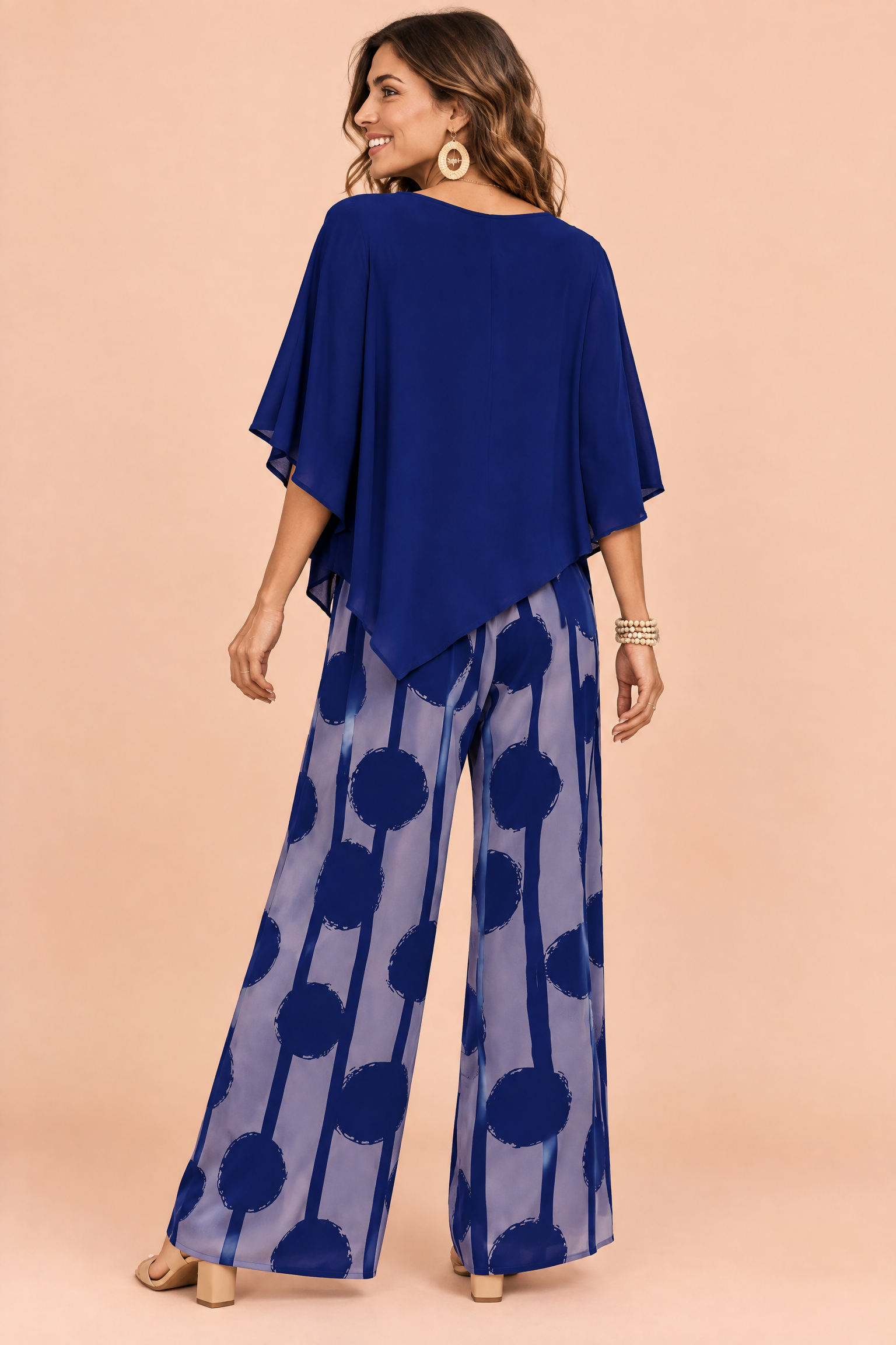 Ensemble pantalon bleu à pois | Vue de dos | Lounelle Paris