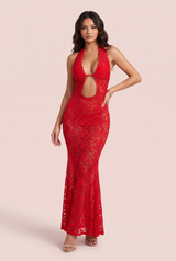 Red Backless Halter Dress