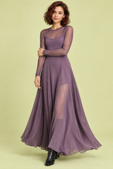 Purple Mesh Panel Maxi Dress