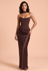 Strapless Brown Corset Maxi Dress