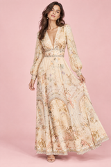 Off White V-Neck Puff-Sleeve Maxi Dress